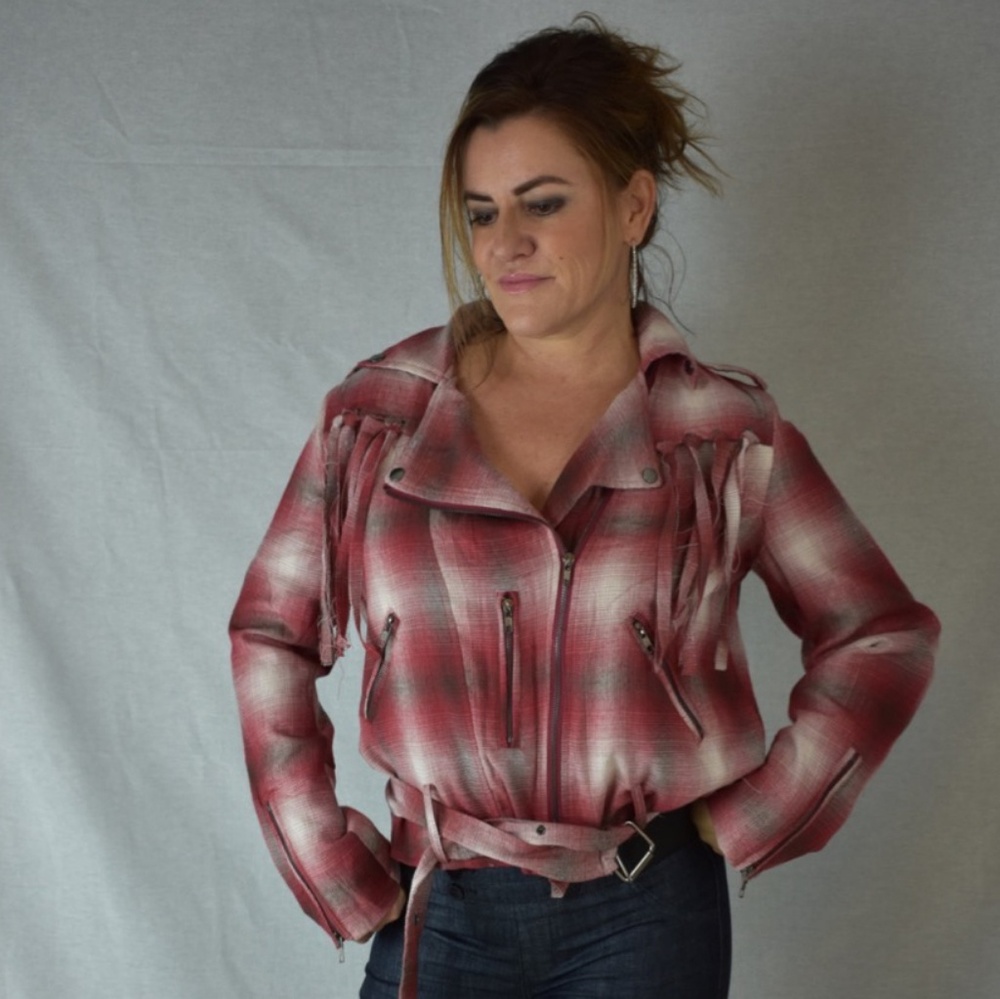 Plaid Fringe Jacket